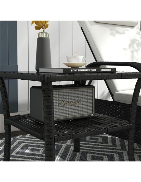 Outsunny Two-tier PE Rattan Square Coffee Table - Black - pic 163882 | FastDaddyshop