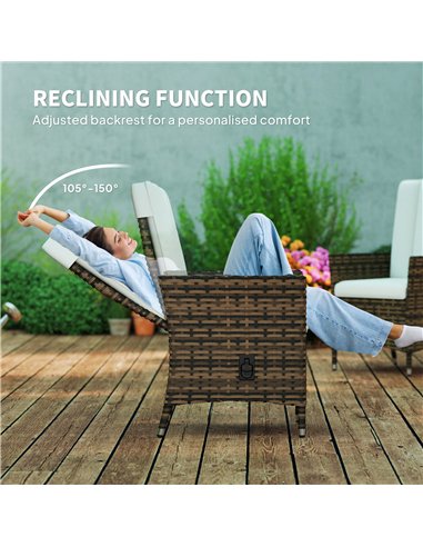 Outsunny 105°-150° Reclining Rattan Chair - Cream