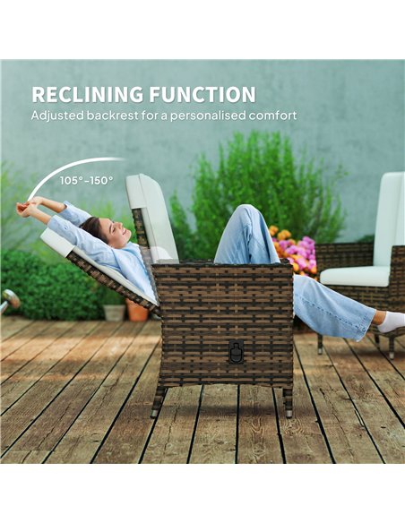 Outsunny 105°-150° Reclining Rattan Chair - Cream - pic 163886 | FastDaddyshop