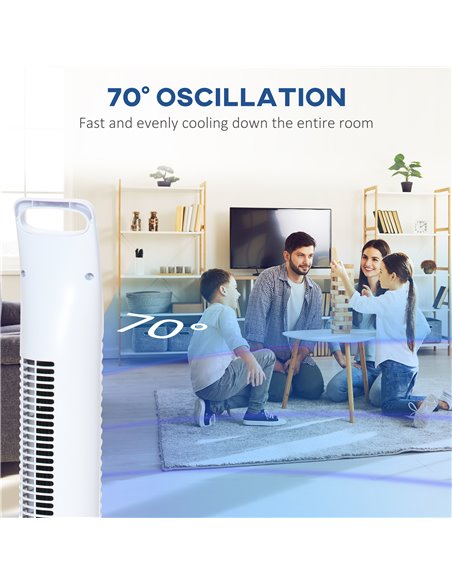 HOMCOM 36'' Freestanding Tower Fan, 3 Speed 3 Mode, 7.5h Timer, 70 Degree Oscillation, LED Panel, 5M Remote Controller, White - pic 16389 | FastDaddyshop