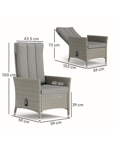 Outsunny 105°-150° Reclining Rattan Chair - Grey