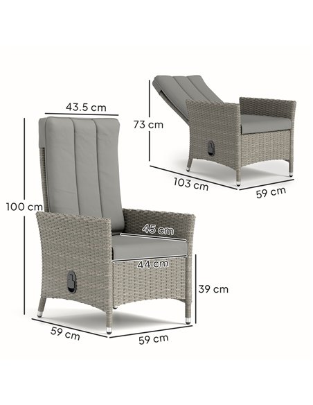 Outsunny 105°-150° Reclining Rattan Chair - Grey - pic 163894 | FastDaddyshop