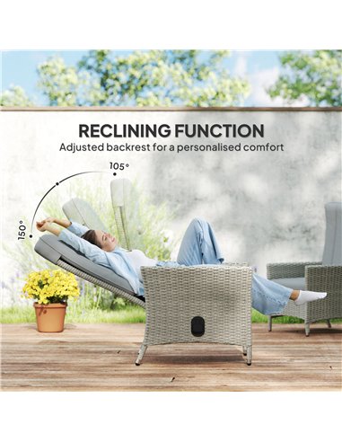 Outsunny 105°-150° Reclining Rattan Chair - Grey