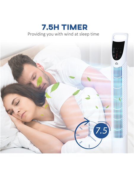 HOMCOM 36'' Freestanding Tower Fan, 3 Speed 3 Mode, 7.5h Timer, 70 Degree Oscillation, LED Panel, 5M Remote Controller, White - pic 16390 | FastDaddyshop