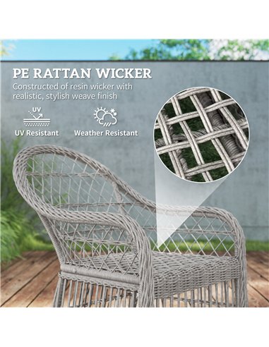 Outsunny Rattan Dining Set with Seat and Back Cushions, 6 Seater Garden Furniture Set with Aluminium Frame, 6 Chairs, WPC Top Re