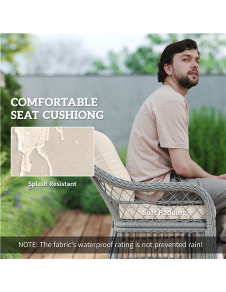 Outsunny Rattan Dining Set with Seat and Back Cushions, 6 Seater Garden Furniture Set with Aluminium Frame, 6 Chairs, WPC Top Re - pic 163906 | FastDaddyshop