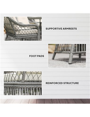 Outsunny Rattan Dining Set with Seat and Back Cushions, 6 Seater Garden Furniture Set with Aluminium Frame, 6 Chairs, WPC Top Re