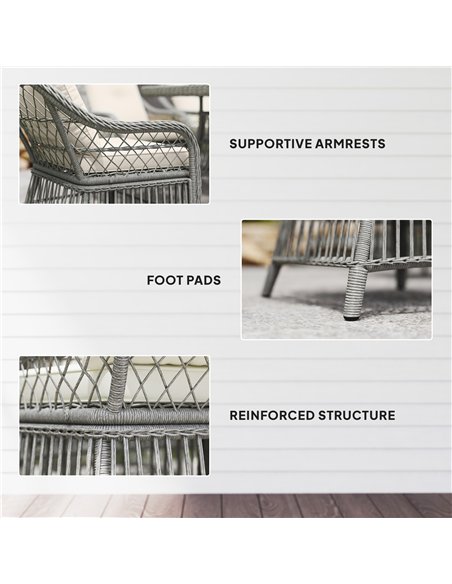 Outsunny Rattan Dining Set with Seat and Back Cushions, 6 Seater Garden Furniture Set with Aluminium Frame, 6 Chairs, WPC Top Re - pic 163908 | FastDaddyshop