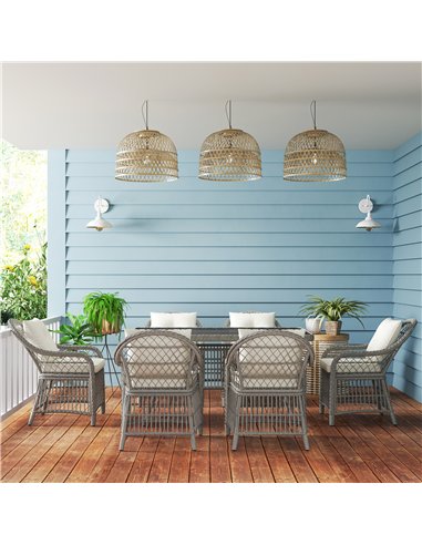 Outsunny Rattan Dining Set with Seat and Back Cushions, 6 Seater Garden Furniture Set with Aluminium Frame, 6 Chairs, WPC Top Re