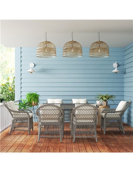 Outsunny Rattan Dining Set with Seat and Back Cushions, 6 Seater Garden Furniture Set with Aluminium Frame, 6 Chairs, WPC Top Re - pic 163909 | FastDaddyshop