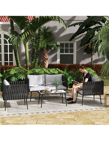 Outsunny 4-Piece Garden Furniture Set with Cushions - Light Grey