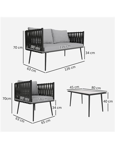 Outsunny 4-Piece Garden Furniture Set with Cushions - Light Grey