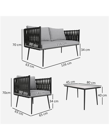 Outsunny 4-Piece Garden Furniture Set with Cushions - Light Grey - pic 163912 | FastDaddyshop
