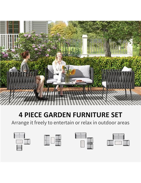 Outsunny 4-Piece Garden Furniture Set with Cushions - Light Grey - pic 163913 | FastDaddyshop