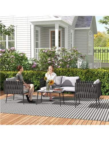 Outsunny 4-Piece Garden Furniture Set with Cushions - Light Grey