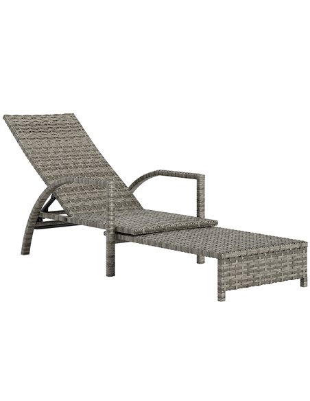 Outsunny Reclining Rattan Lounger, with Extending Footrest - Grey - pic 163919 | FastDaddyshop