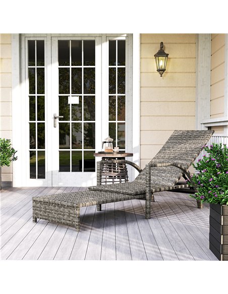 Outsunny Reclining Rattan Lounger, with Extending Footrest - Grey - pic 163920 | FastDaddyshop