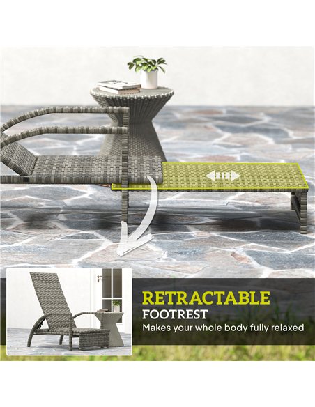 Outsunny Reclining Rattan Lounger, with Extending Footrest - Grey - pic 163923 | FastDaddyshop