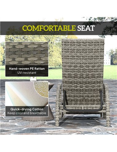 Outsunny Reclining Rattan Lounger, with Extending Footrest - Grey