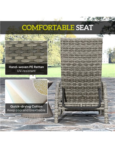 Outsunny Reclining Rattan Lounger, with Extending Footrest - Grey - pic 163924 | FastDaddyshop