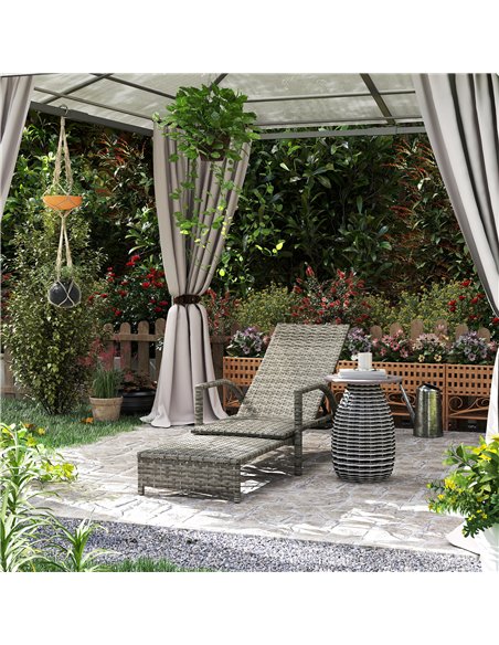 Outsunny Reclining Rattan Lounger, with Extending Footrest - Grey - pic 163926 | FastDaddyshop