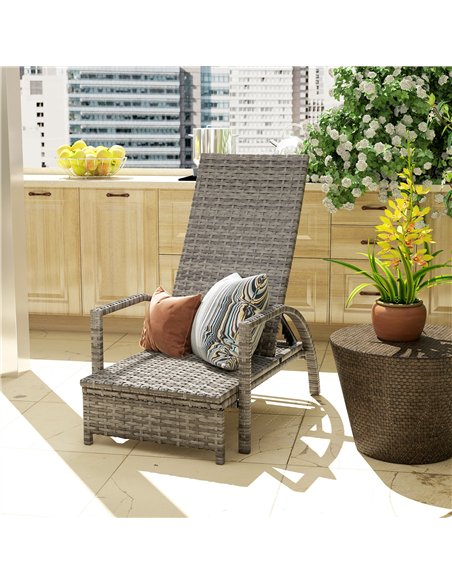 Outsunny Reclining Rattan Lounger, with Extending Footrest - Grey - pic 163927 | FastDaddyshop