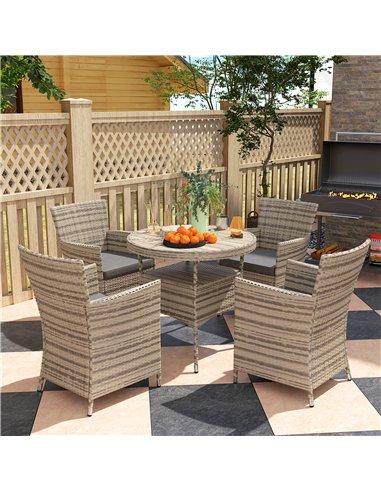 Outsunny Five-Piece Rattan Garden Set, with Two-Tier Table - Grey