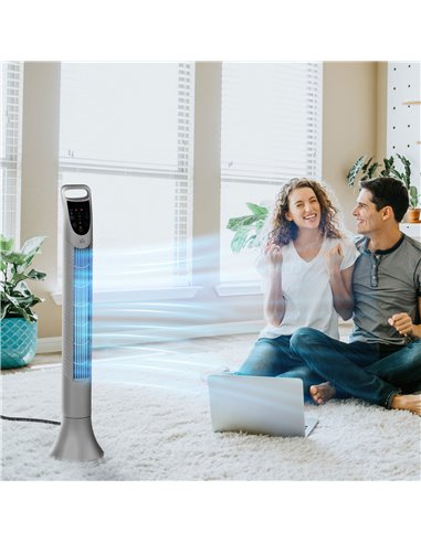 Homcom 36'' Oscillation Tower Fan with 3 Speed, 3 Mode, 7.5h Timer, LED Panel, Remote Controller, Silver