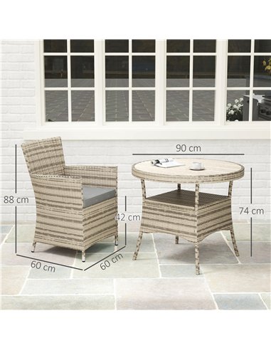 Outsunny Five-Piece Rattan Garden Set, with Two-Tier Table - Grey