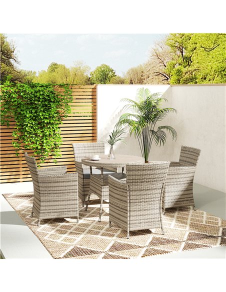 Outsunny Five-Piece Rattan Garden Set, with Two-Tier Table - Grey - pic 163935 | FastDaddyshop