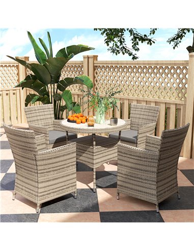 Outsunny Five-Piece Rattan Garden Set, with Two-Tier Table - Grey