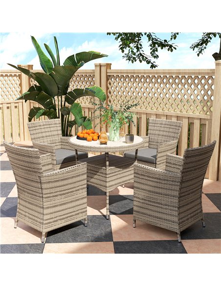 Outsunny Five-Piece Rattan Garden Set, with Two-Tier Table - Grey - pic 163936 | FastDaddyshop