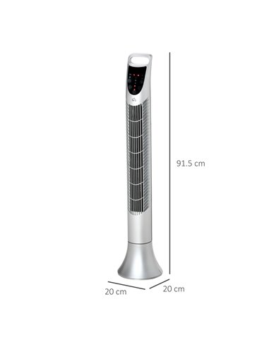 Homcom 36'' Oscillation Tower Fan with 3 Speed, 3 Mode, 7.5h Timer, LED Panel, Remote Controller, Silver