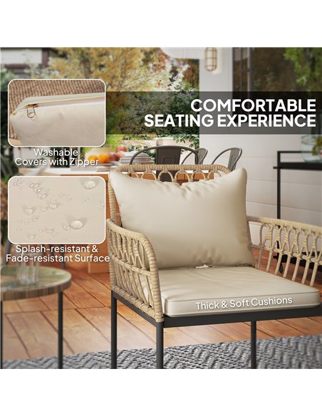 Outsunny 3 Piece Rattan Bistro Set, Wicker Garden Furniture Set with Cushions, Glass Top Coffee Table and Chairs for Outdoor, Pa - pic 163941 | FastDaddyshop