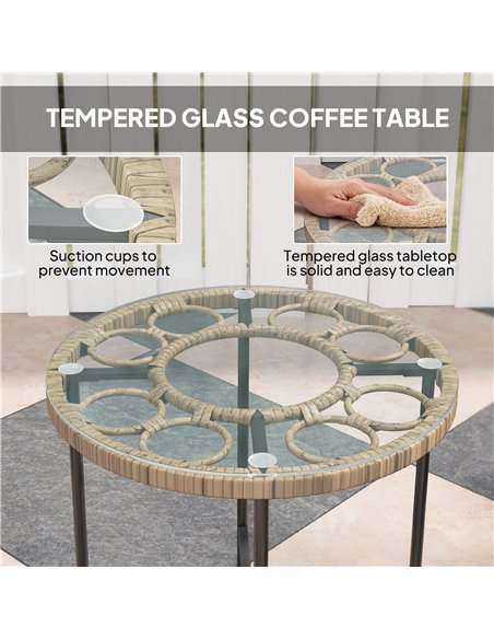 Outsunny 3 Piece Rattan Bistro Set, Wicker Garden Furniture Set with Cushions, Glass Top Coffee Table and Chairs for Outdoor, Pa - pic 163942 | FastDaddyshop