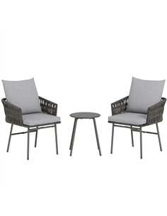 Outsunny 3-Piece Rattan Bistro Set, Garden Table and Chairs with 4 Cushions, Patio Rattan Conversation Furniture Set for Balcony