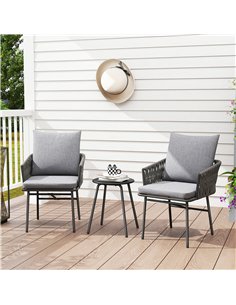 Outsunny 3-Piece Rattan Bistro Set, Garden Table and Chairs with 4 Cushions, Patio Rattan Conversation Furniture Set for Balcony 2