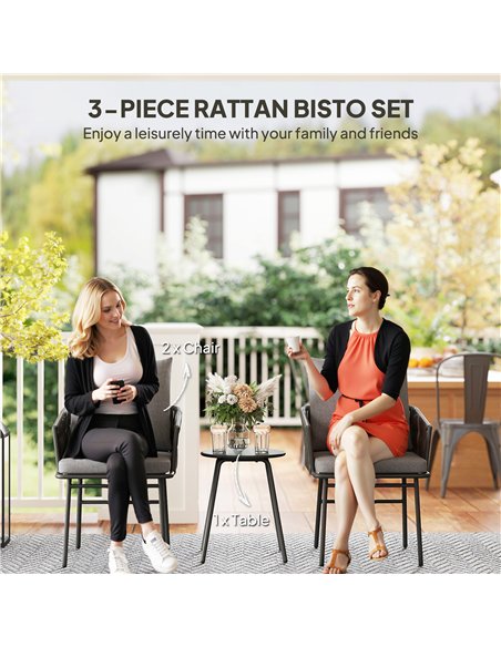 Outsunny 3-Piece Rattan Bistro Set, Garden Table and Chairs with 4 Cushions, Patio Rattan Conversation Furniture Set for Balcony - pic 163949 | FastDaddyshop