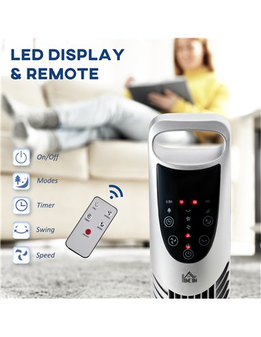 Homcom 36'' Oscillation Tower Fan with 3 Speed, 3 Mode, 7.5h Timer, LED Panel, Remote Controller, Silver