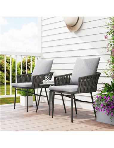 Outsunny 3-Piece Rattan Bistro Set, Garden Table and Chairs with 4 Cushions, Patio Rattan Conversation Furniture Set for Balcony