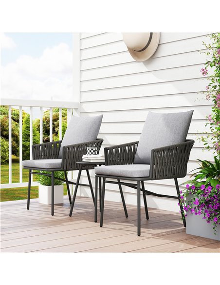 Outsunny 3-Piece Rattan Bistro Set, Garden Table and Chairs with 4 Cushions, Patio Rattan Conversation Furniture Set for Balcony - pic 163952 | FastDaddyshop