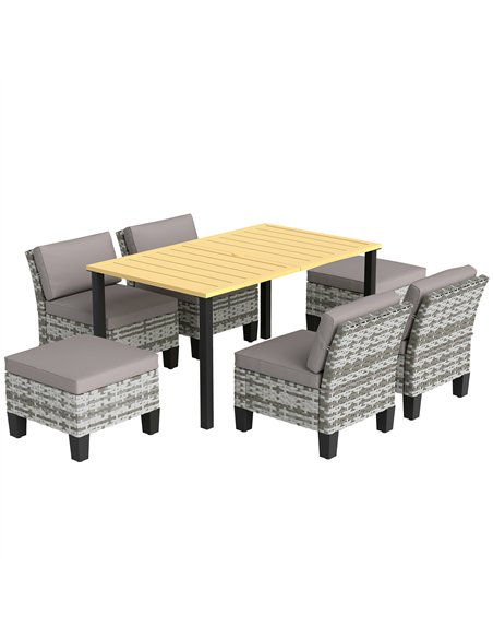Outsunny 7-Piece Rattan Garden Dining Set, 6 Seater Wicker Garden Furniture Set with Seat and Back Cushions, Umbrella Hole, Pati - pic 163955 | FastDaddyshop