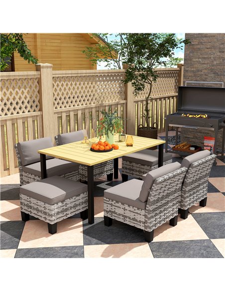 Outsunny 7-Piece Rattan Garden Dining Set, 6 Seater Wicker Garden Furniture Set with Seat and Back Cushions, Umbrella Hole, Pati - pic 163956 | FastDaddyshop