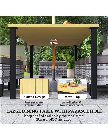 Outsunny 7-Piece Rattan Garden Dining Set, 6 Seater Wicker Garden Furniture Set with Seat and Back Cushions, Umbrella Hole, Pati