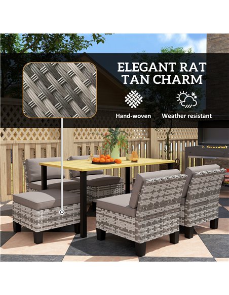 Outsunny 7-Piece Rattan Garden Dining Set, 6 Seater Wicker Garden Furniture Set with Seat and Back Cushions, Umbrella Hole, Pati - pic 163960 | FastDaddyshop