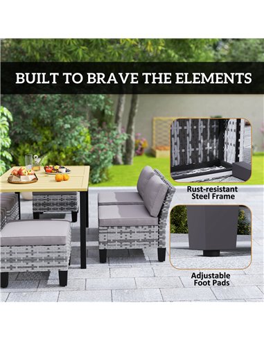 Outsunny 7-Piece Rattan Garden Dining Set, 6 Seater Wicker Garden Furniture Set with Seat and Back Cushions, Umbrella Hole, Pati