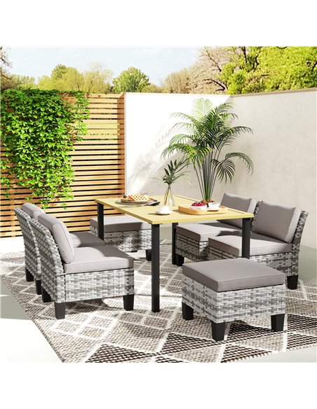 Outsunny 7-Piece Rattan Garden Dining Set, 6 Seater Wicker Garden Furniture Set with Seat and Back Cushions, Umbrella Hole, Pati - pic 163962 | FastDaddyshop