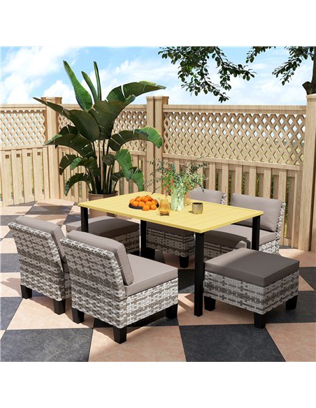 Outsunny 7-Piece Rattan Garden Dining Set, 6 Seater Wicker Garden Furniture Set with Seat and Back Cushions, Umbrella Hole, Pati - pic 163963 | FastDaddyshop