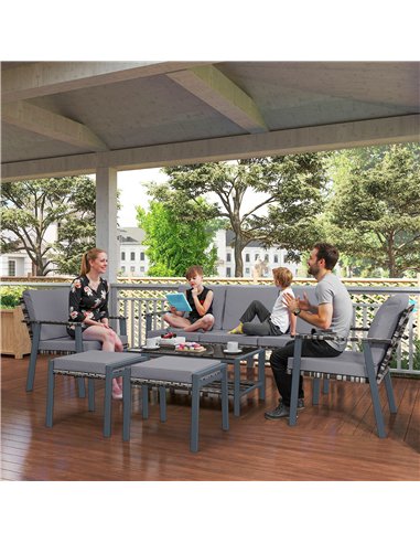 Outsunny Six-Piece Rattan Garden Sofa Set - Grey