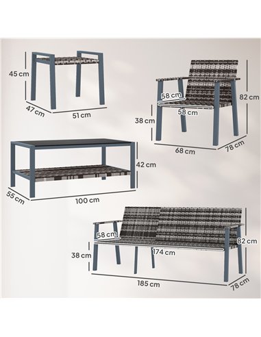 Outsunny Six-Piece Rattan Garden Sofa Set - Grey